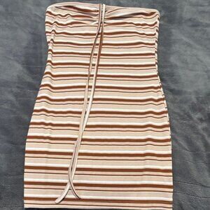 SHEIN Strapless Dress in Brown and Cream Stripes